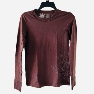 Hurley Brown Side Graphic Leaf Print Long Sleeved T-Shirt